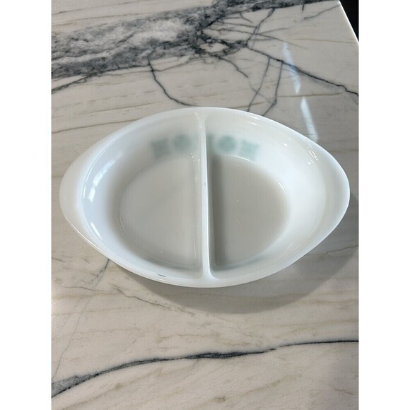 Vintage GLASBAKE Turquoise/teal Snowflake Floral design Divided Casserole Dish - Picture 2 of 5